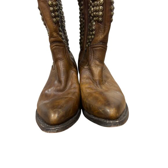 Frye Billy Hammered Stud Cognac Leather Western Cowboy Riding Boot 7.5 7.5 - Picture 8 of 11